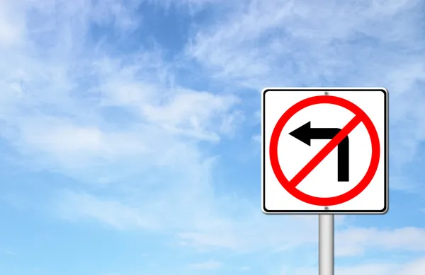 Road sign don't turn left over blue sky — Stock Photo, Image