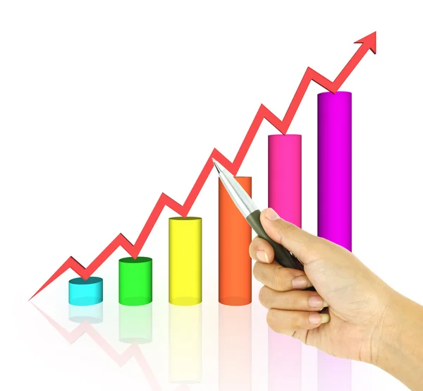 Pen pointing 3d arrow and bar graph — Stock Photo, Image
