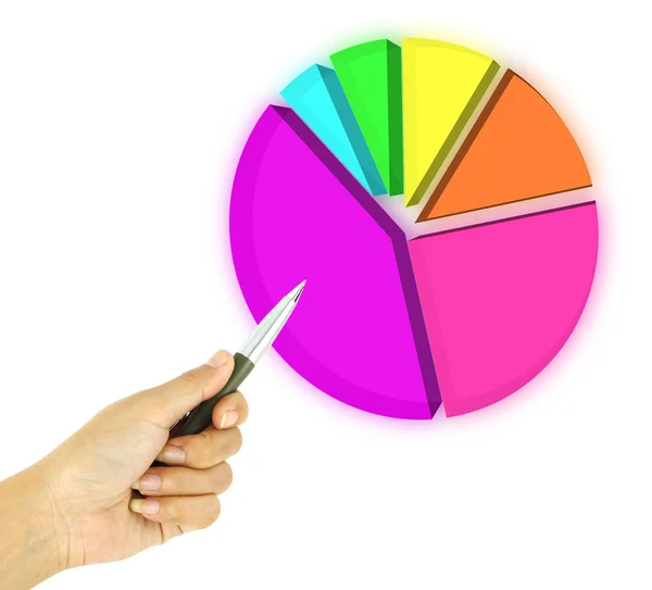 Pen pointing 3d pie graph — Stock Photo, Image