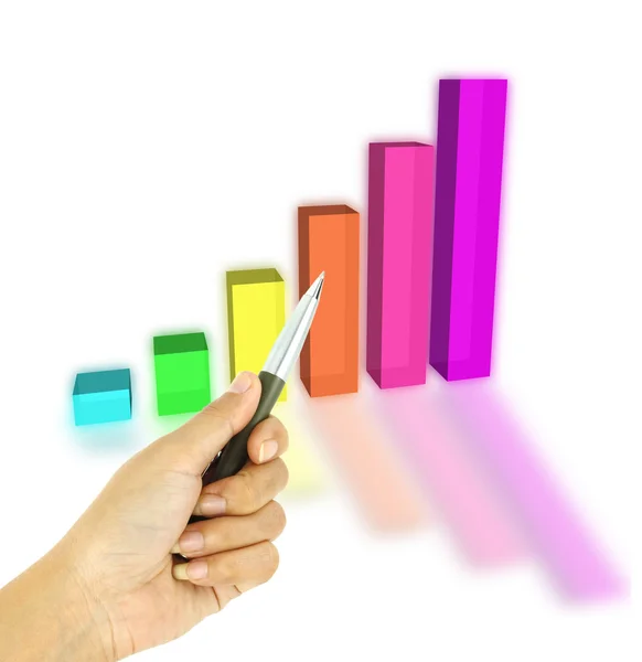 Pen pointing 3d bar graph — Stock Photo, Image