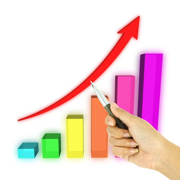 Pen pointing 3d arrow and bar graph — Stock Photo, Image