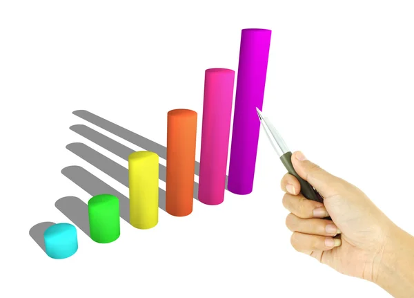 Pen aanwijsapparaat 3D-staafdiagram — Stockfoto