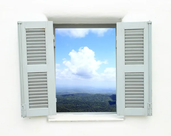 Window with mountain and sky view — Stock Photo, Image