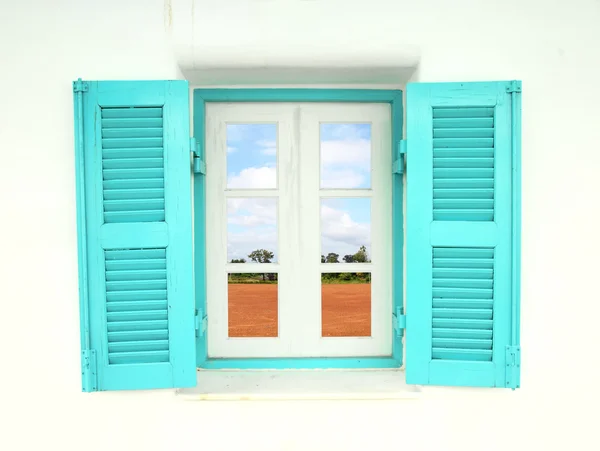 Greek style windows with nature country — Stock Photo, Image