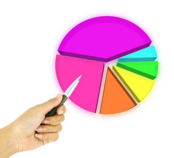 Pen pointing 3d pie graph — Stock Photo, Image