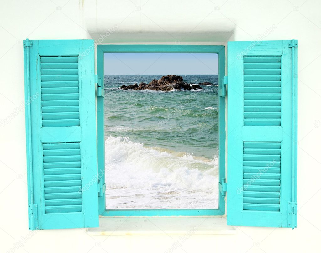 Greek style window with sea view