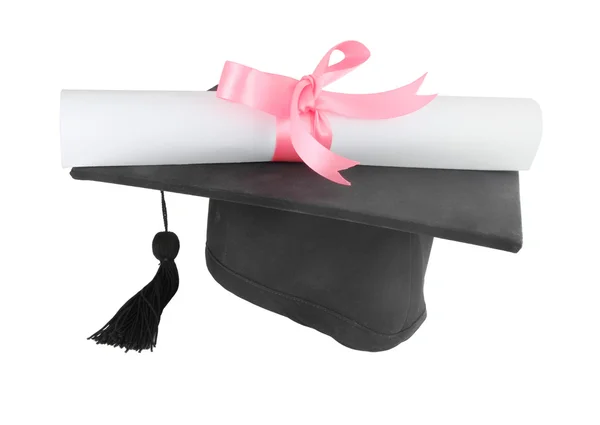 Graduation cap and diploma — Stock Photo, Image