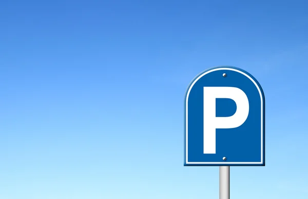 Sinal de estacionamento com céu azul — Fotografia de Stock
