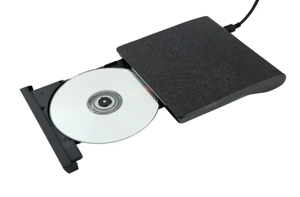 Cd portatile, unità esterna Dvd su sfondo bianco — Foto Stock