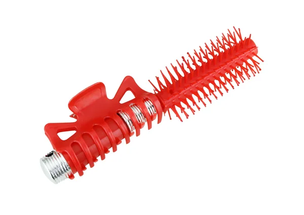 Cabeleireiro vermelho redonda escova de cabelo — Fotografia de Stock