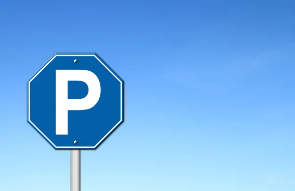 Cartello esagonale parcheggio con cielo blu — Foto Stock