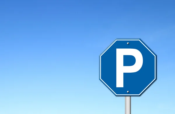 Hexagon parking sign with blue sky — Stock Photo, Image