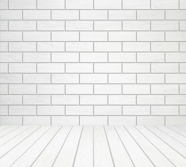 Λευκό τοίχου από ξύλο (μπλοκ στυλ) και το ξύλινο πάτωμα υπόβαθρο — Φωτογραφία Αρχείου