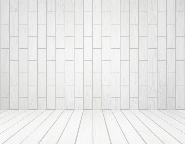 Стены из белого дерева (блочный стиль) и деревянный пол фон — стоковое фото