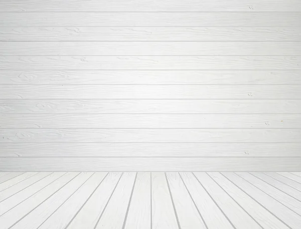 Bílé dřevěné zdi a dřevěné podlahy pozadí — Stock fotografie