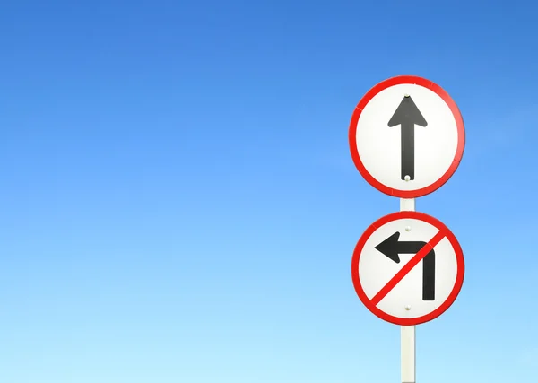 Go ahead the way ,forward sign and don't turn left sign — Stock Photo, Image