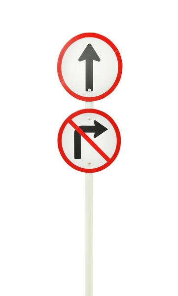 Go ahead the way ,forward sign and don't turn right sign — Stock Photo, Image