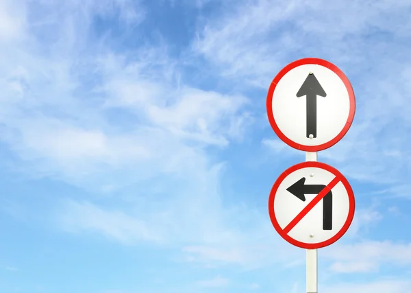 Go ahead the way ,forward sign and don't turn left sign — Stock Photo, Image