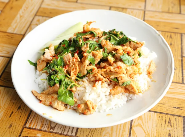 Fried rice with basil pork — Stock Photo, Image