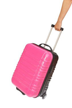 bavul ve beyaz arka plan üzerinde izole el