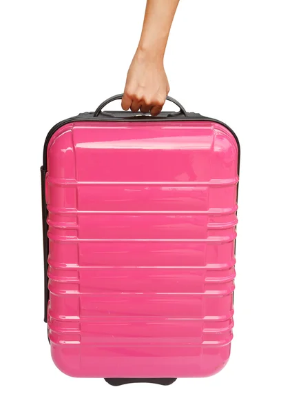 Bőrönd, és kezét elszigetelt fehér background — Stock Fotó