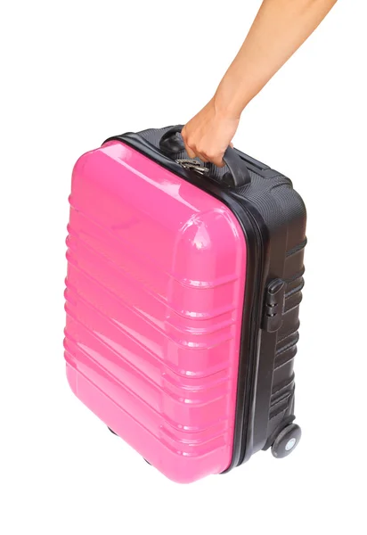 Bőrönd, és kezét elszigetelt fehér background — Stock Fotó