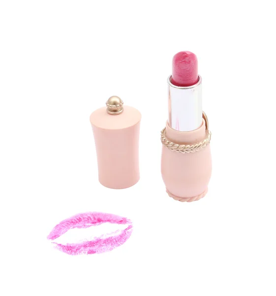 Pink lipstick with a kiss on white — Stock Photo, Image