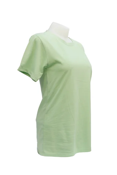 Weibliche T-Shirt-Vorlage auf der Schaufensterpuppe auf weiß — Stockfoto