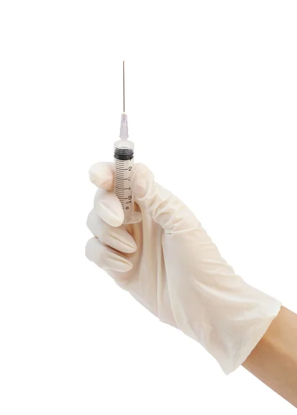 Hand holding syringe isolated on white background — Stock Photo, Image