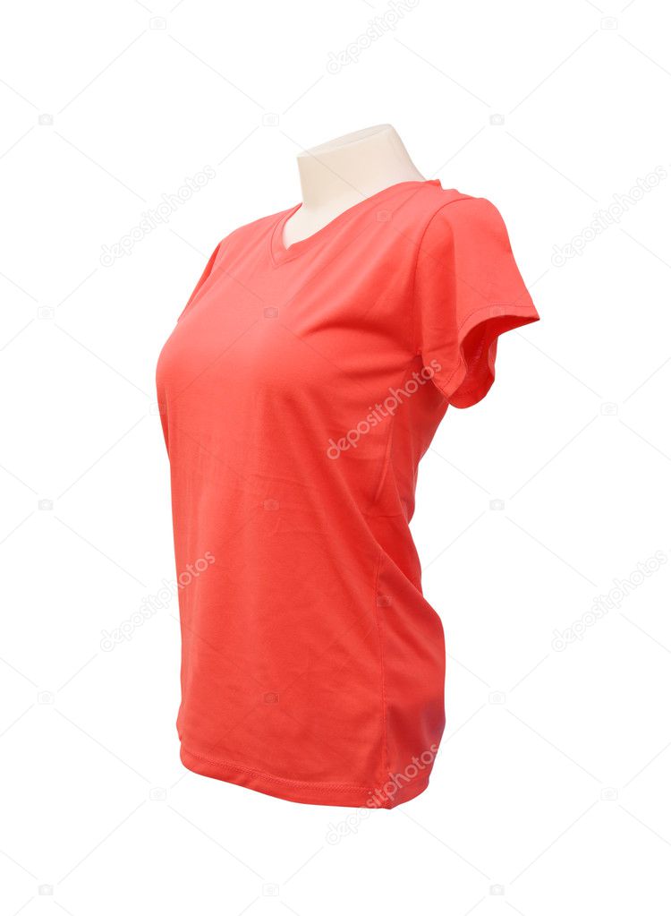 female tshirt template on the mannequin on white background