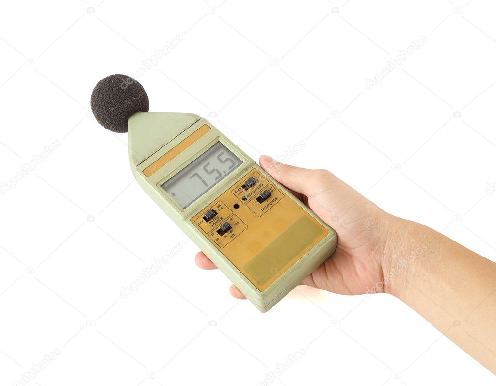 Sound level meter on white background