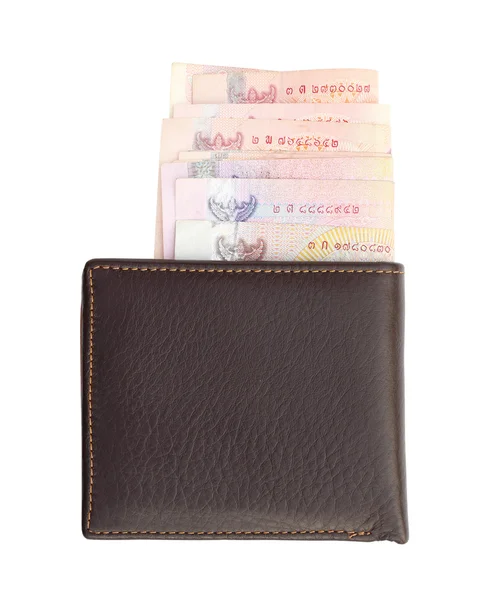 Wallet and bank notes on white background — Stock Photo, Image