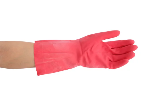 Glove for cleaning with hand on white background — Stock Photo, Image