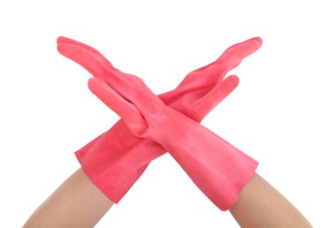 hand with gloves and stopping on white background clipart