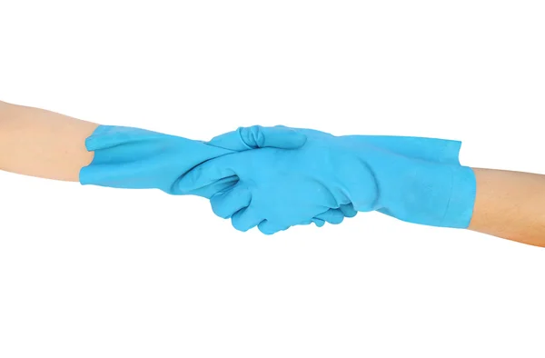 Chvění ruky v gumových rukavicích izolovaných na bílém pozadí — Stock fotografie