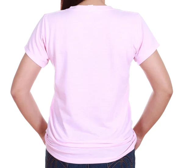 Nahaufnahme weiblich mit leerem T-Shirt (Rückseite)) — Stockfoto