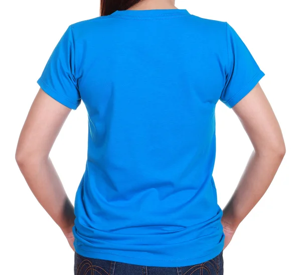 Close-up female with blank t-shirt (back side) — Stock Photo, Image