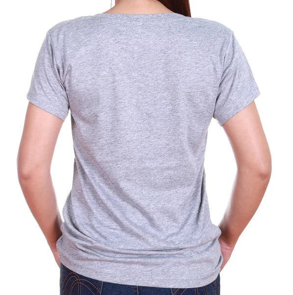 Primer plano femenino con camiseta en blanco (parte posterior ) — Foto de Stock