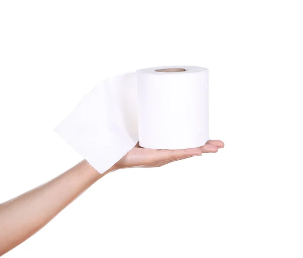 Hand with toilet paper roll — Stock Photo, Image