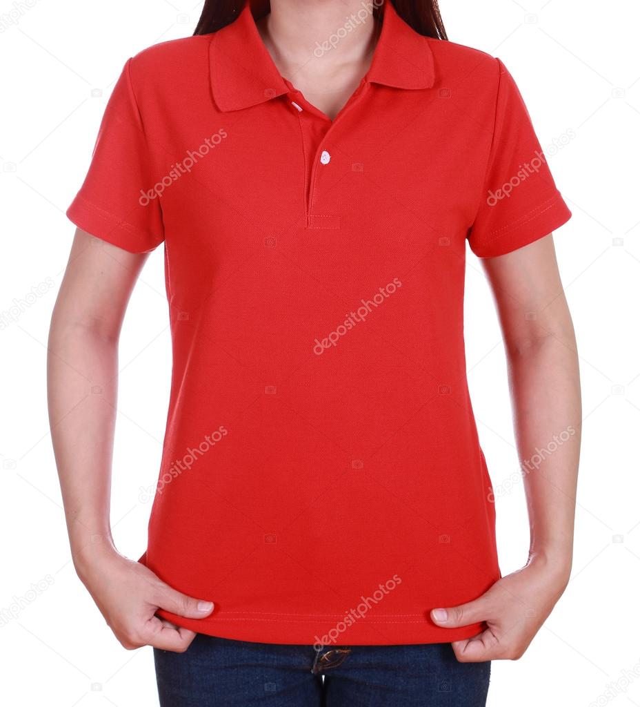 blank red polo shirt on woman