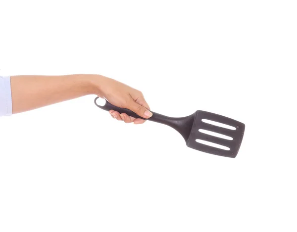Femme main tenant une spatule de cuisine — Photo
