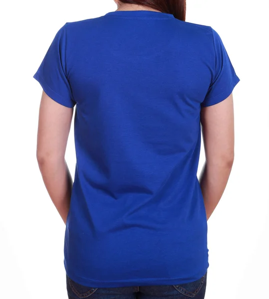 Close-up female with blank t-shirt (back side) — Stock Photo, Image