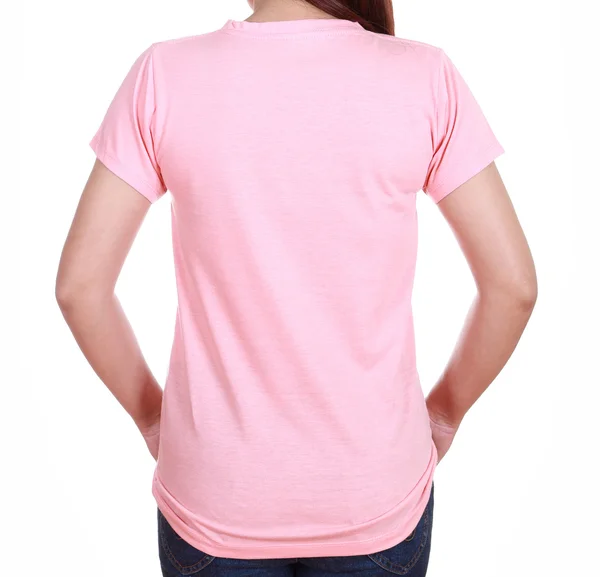 Close-up female with blank t-shirt (back side) — Stock Photo, Image