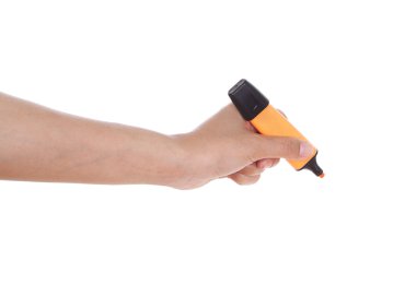 Beyaz arkaplanda izole edilmiş işaretli el 