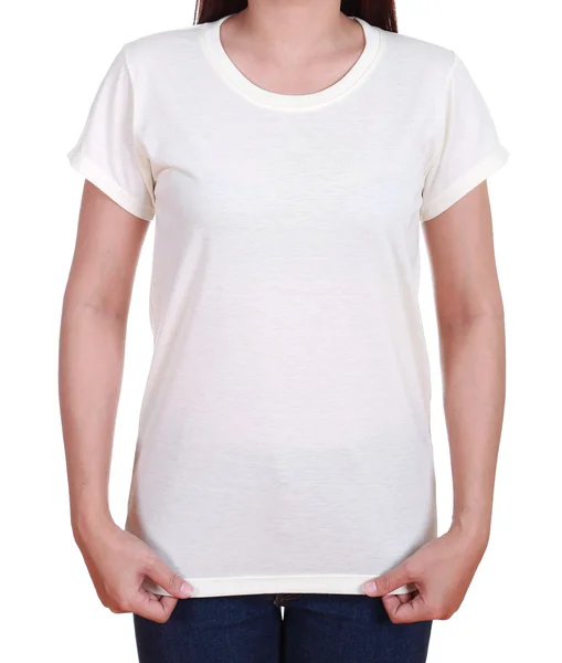 Lege t-shirt op vrouw — Stockfoto