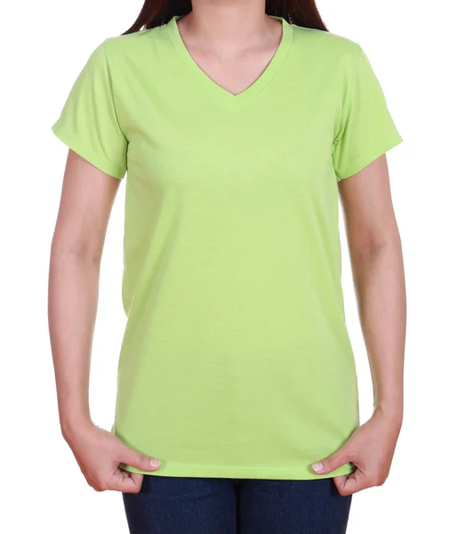 Lege t-shirt op vrouw — Stockfoto