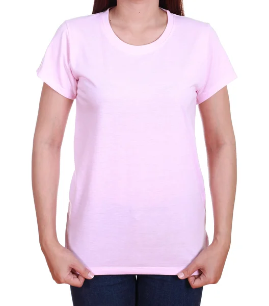 T-shirt em branco na mulher — Fotografia de Stock