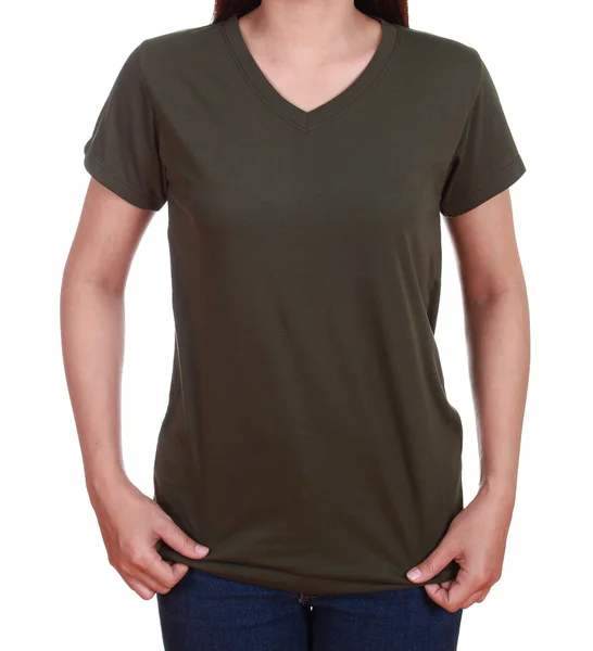 Leeres T-Shirt auf Frau — Stockfoto