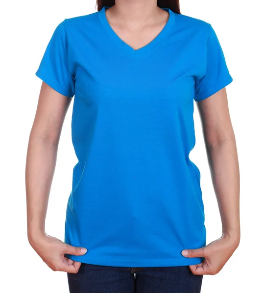 Leeres T-Shirt auf Frau — Stockfoto