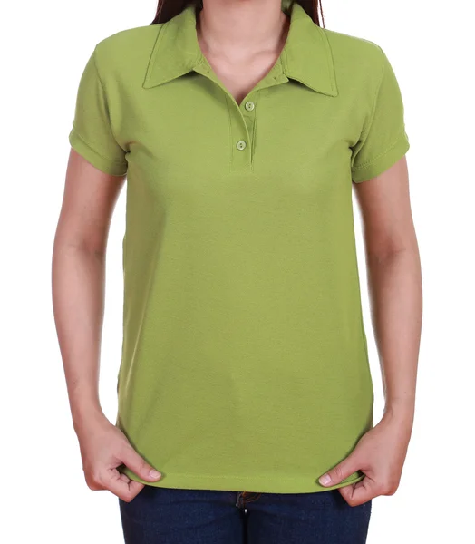 Blank green polo shirt on woman — Stock Photo, Image